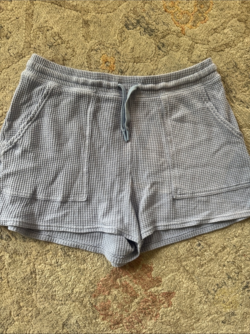 Waffle-Knit Athletic Lounge Shorts — Light Gray